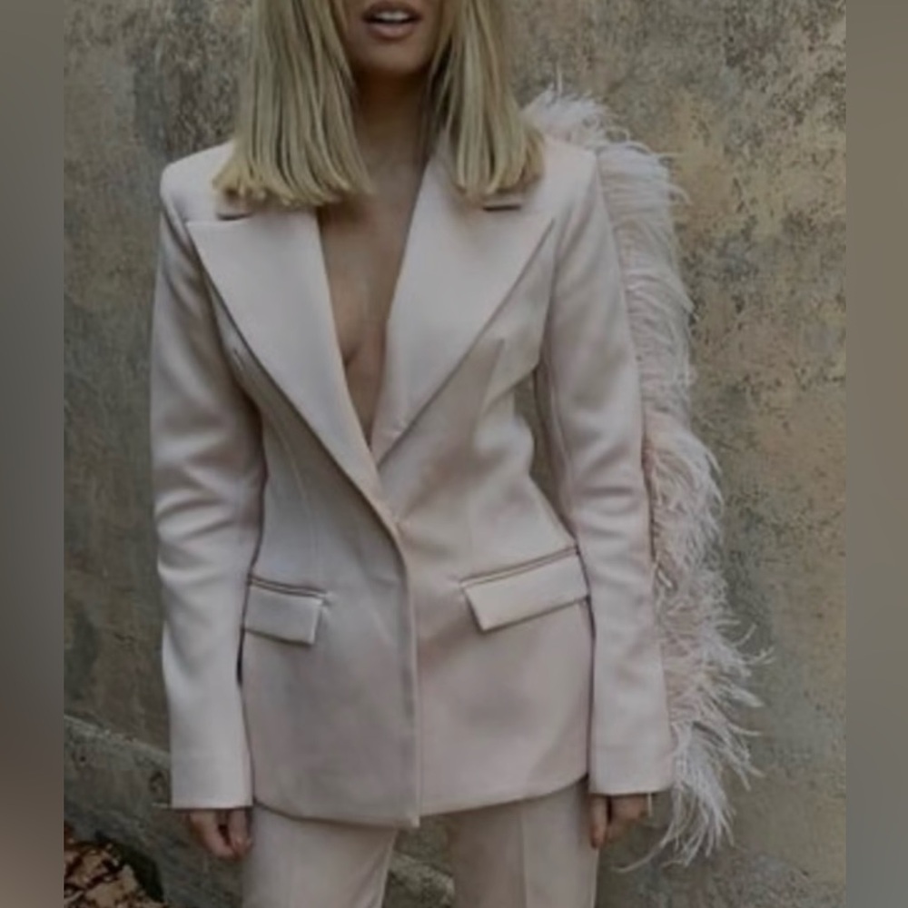 House of CB Orchidea Blush Ostrich Feather Trimmed, Blazer